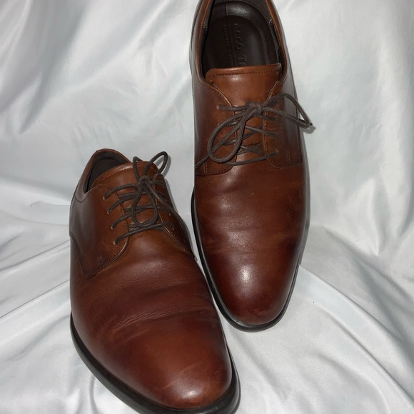 ECCO London Plain Toe Almond Brown Leather Derby Oxford Dress Shoe 9/9.5. EU 43 - Picture 2 of 15